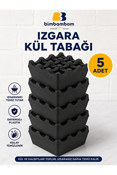 bimbambom 5 Adet Siyah Izgara Küllük, Rüzgar Uçurmaz Izgaralı Kokusuz Plastik...