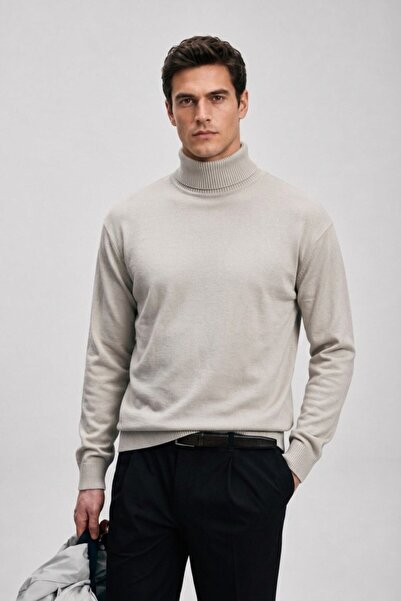 Maccali Men's Premium Winter Cream Full-Collar Knitwear Sweater