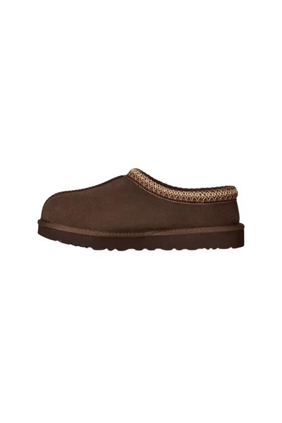 UGG Kadın İşleme Bilek Detaylı İçi Kürklü Süet Kahverengi Terlik