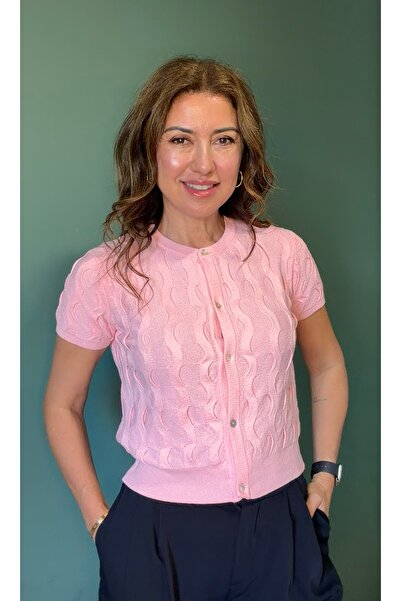 Aurélie Ajur desenli kısa kol triko