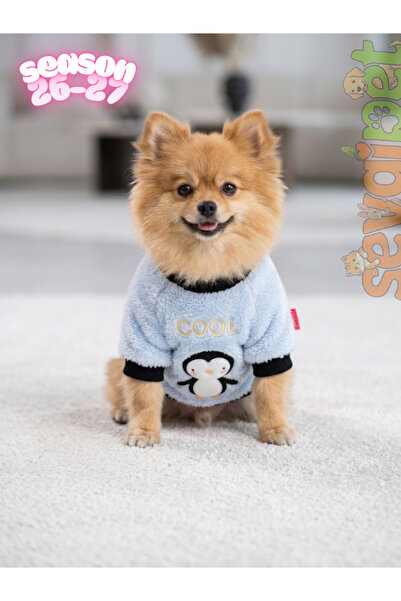 sevgipet Peluş Penguen Nakışlı Köpek Kazağı (Yumuşak Polar Kışlık Kedi ve Köp...