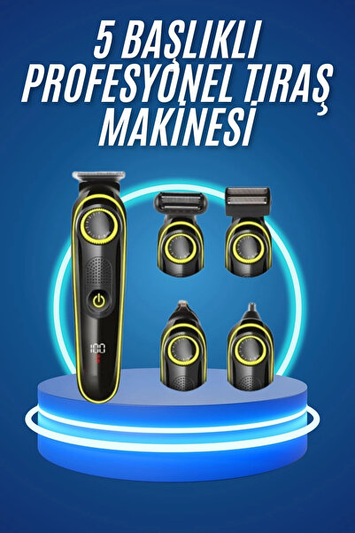 ASTRALTECH 5 Başlıklı Şarjlı Tıraş Makinesi Kablosuz Saç Sakal Burun Tıraşına...