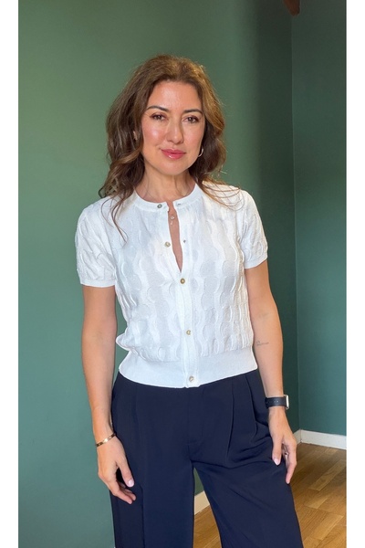 Aurélie Ajur desenli kısa kol triko kazak