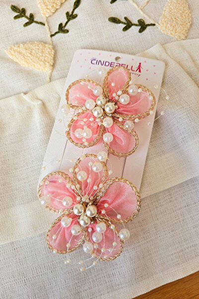 Cinderella Tulle Pink Floral Ivy Pearl Stone Hairpin Set - Girls' Wedding Eng...