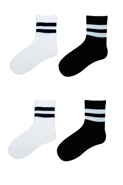 Hepsine Rakip 4 Pairs Unisex Striped Short Socks Cotton Sports