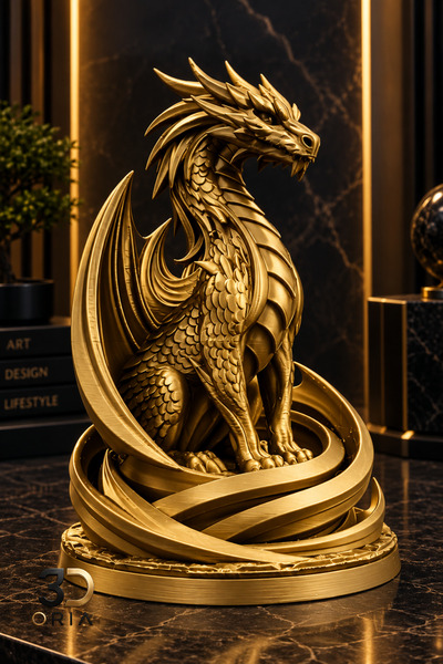 3DOria 3D Baskı Gold Ejderha Biblo Dekoratif Heykel Fantastik Ejderha Figürü ...