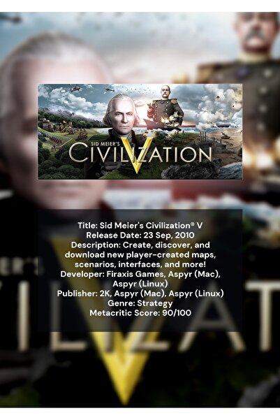 OEM Poster Infografic Civilizatia lui Sid Meier V, Joc Strategie, Carton 250g...