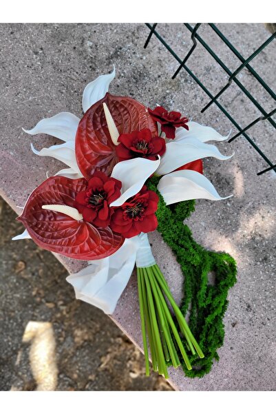 Buketlife Kırmızı antoryum beyaz gala bordo şebboy ve sarkan yeşil amaranthus...