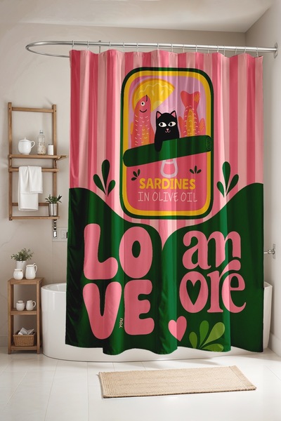 EVPANYA Sardine and Cat Patterned Bathroom Curtain, Shower Curtain, Bathtub C...