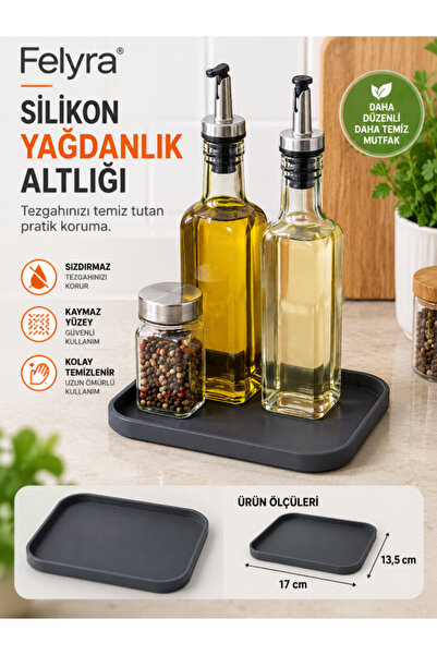 Felyra Silikon Yağdanlık Altlığı 13,5 x 17 cm Kaymaz Sızdırmaz Yağ Şişesi Sir...