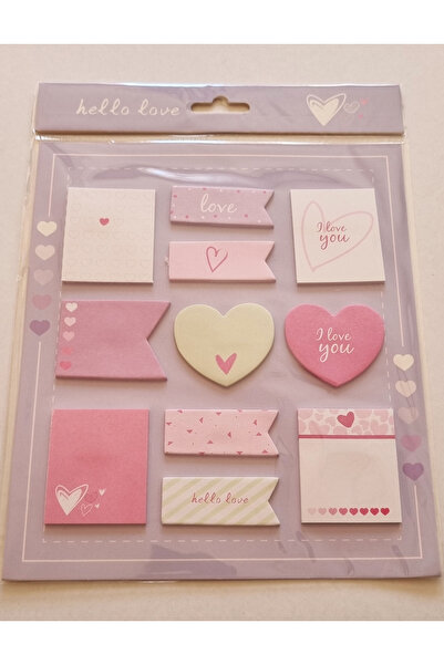 Modellino Hello Love Mor Kartela 11 Farklı Şekil Yapışkanlı Not Kağıdı
