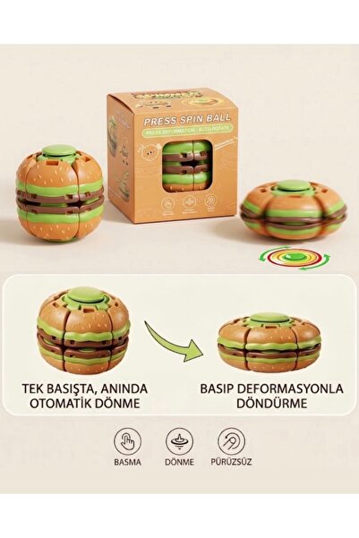 Genel Markalar Hamburger Figürlü Bas-Döndür Stres Topu & Fidget Spinner – Oto...