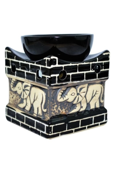 LCA Vas ceramic ulei aromaterapie elefant negru-crem 9.5x8cm mare 1buc