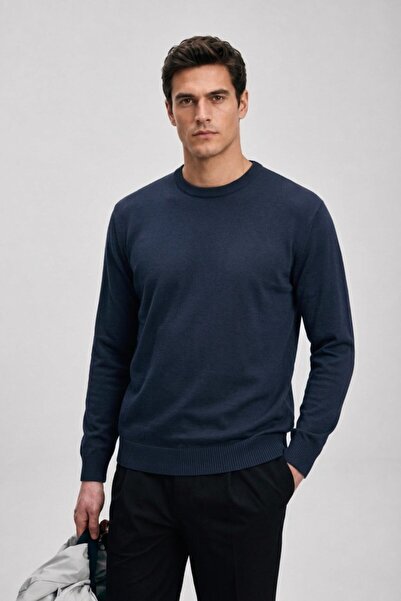Maccali Men's Trendy Crew Neck Comfortable Indigo Knitwear Sweater