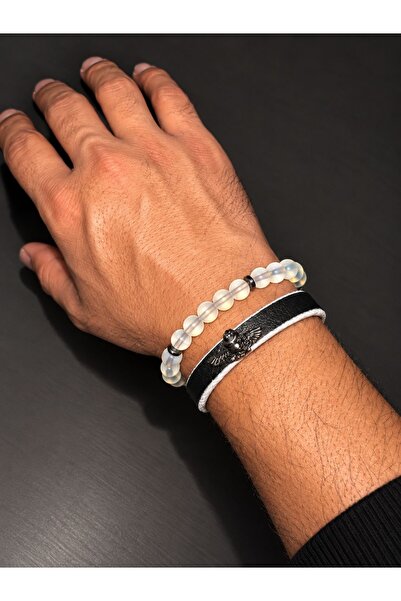 Bujiteri Men's Beaded Leather Bracelet Set Natural Stone Look Stylish Modern ...