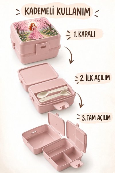 Funny Life 1.4 L Illustrated Kids' Lunch Box - with Spoon and Fork - 2-Tier - Lunch Box Food Storage Container for School and Daycare