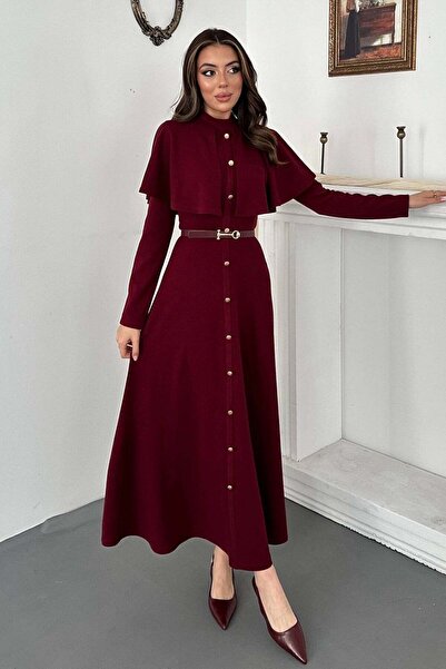 End Black Store Burgundy Cape Dress