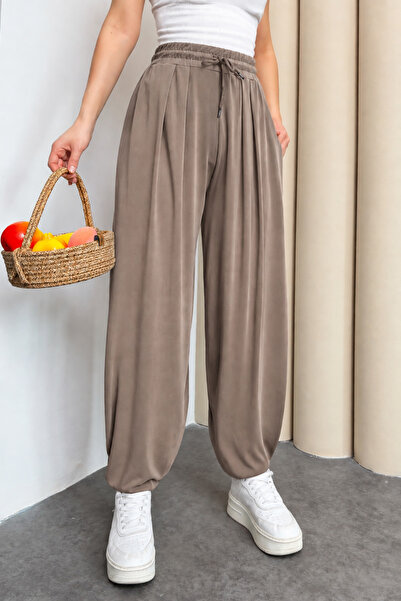 Balenbi Pantaloni Shalwar Modal pentru femei, model Stirrup, 1184 Mink - Seri...