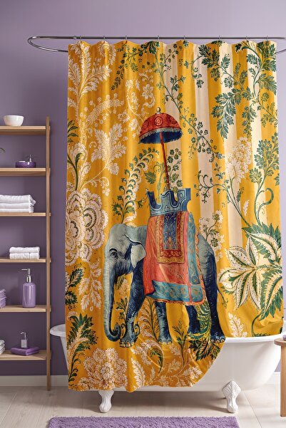 EVPANYA Yellow Elephant Patterned Bathroom Curtain, Shower Curtain, Bathtub C...
