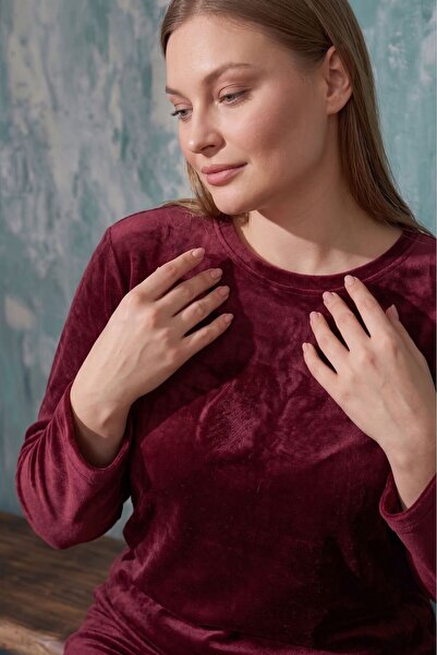 Farya Home Luxury Velvet Büyük Beden Fransız Kadife Pijama Takımı