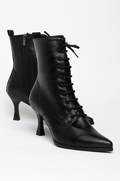 CHICELLA Almada Black Leather Pointed Toe Women's Heeled Boots