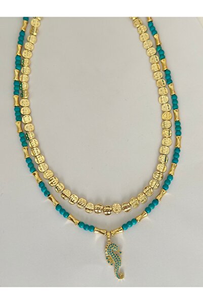 mibrillo Double Necklace Set Summer Trend Necklace Set with Sea Horse Charm