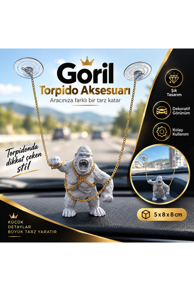 STS Oto Aksesuar Goril Torpido Süsü Vantuzlu Zincirli Araba Süsü Araç İçi Dek...