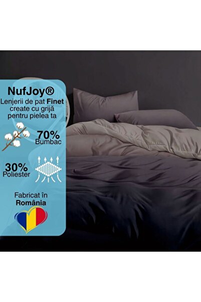 NufJoy Lenjerie pat dublu Bumbac Finet 6 piese, Cearceaf cu elastic pentru saltea 160x200 cm sau 180x200 cm, cearsaf pilota 200x230 cm, 2 fete perna 70x70 cm, 2 fete perna 50x70 cm EnjoyLife