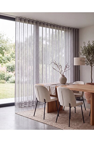Leo Boutique Curtain Keten Tül Perde S Pile Kornişe Hazır Sık Pileli Özel Ölçü