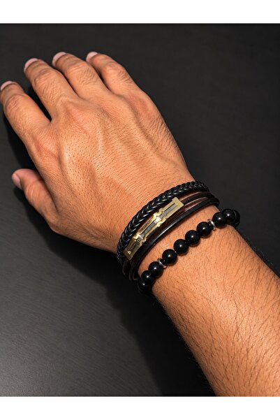 Bujiteri Men's Beaded Leather Bracelet Set Natural Stone Look Stylish Modern ...