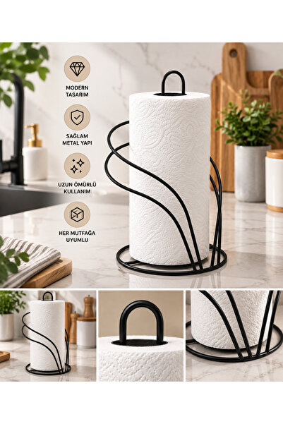 EMVORA HOME Parmeva Çemberli Dik Kağıt Havluluk Siyah Metal Tezgah Üstü Rulo ...