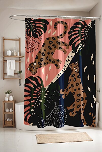 EVPANYA Pink Navy Blue Leopards Patterned Bathroom Curtain, Shower Curtain, B...