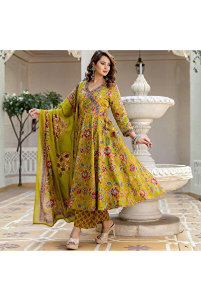 MYSMAR Yellow Rayon Salwar Suit - ALV2040 | Yellow-Size:2XL-44-Inches