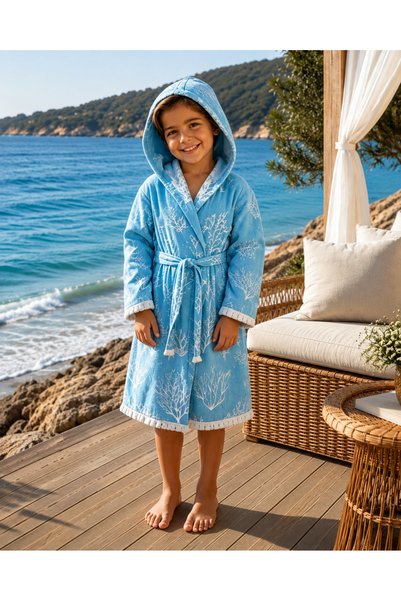 TruyTowel 100% Cotton Muslin Jacquard Children's Bathrobe 5-12 Years