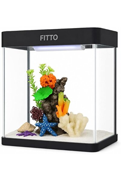 fitto 8 Litre Aquarium Medium Size 24 cm Full Set Fish Tank with Colorful LED...