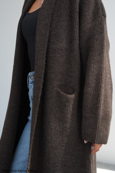 Miss Beyoğlu Women's Shawl Collar Long Knitwear Cardigan (Standard Size)