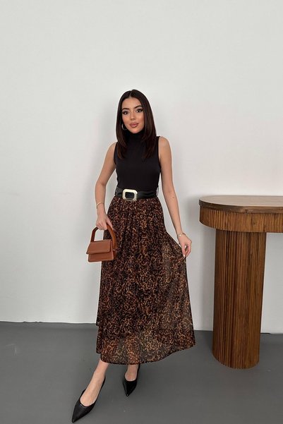 Generic Brand Rochie neagră cu fustă leopard