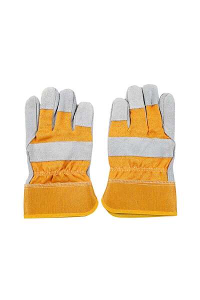 Generic Short Yellow & Grey Cowhide Leather Welding Gloves - Heat Resistant B...