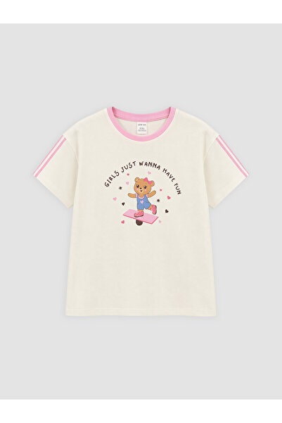 LC Waikiki Alita City Girl's T-Shirt with a Printed Oval Collar and a Differe...