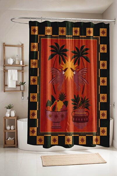EVPANYA ستارة حمام بنمط نخيل وطيور عرقية، ستارة دش، ستارة حوض استحمام 175x200 سم