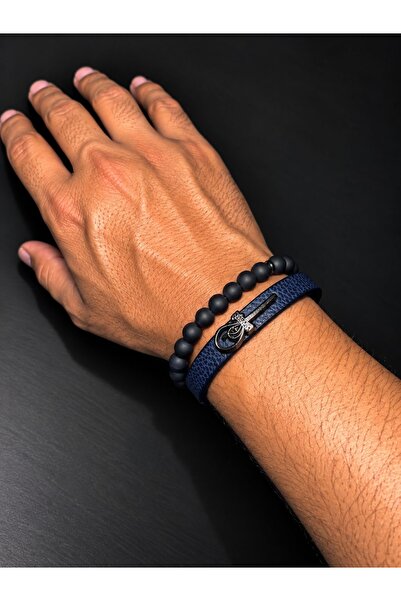 Bujiteri Men's Beaded Leather Bracelet Set Natural Stone Look Stylish Modern ...