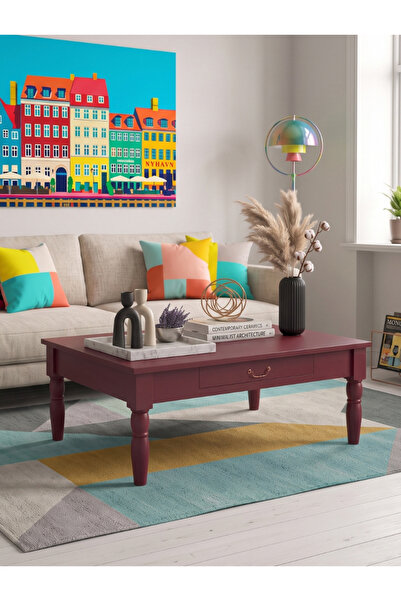 Woodenbend Marine Bordo Orta Sehpa | 80x80 cm Country Tarz Torna Ayaklı Kare ...