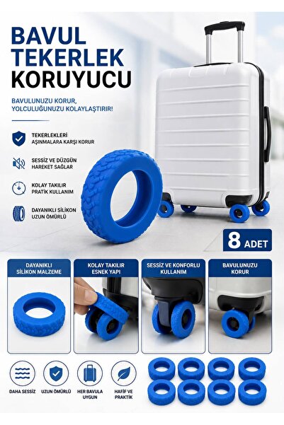 gaman 8 Adet Mavi Bavul Teker Koruma Silikon Aşınmaz Ses Gürültü Önleyici Tek...