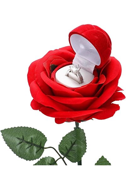 X SPRING Red Rose Ring Box, Premium Jewelry Case with Realistic Flower and St...