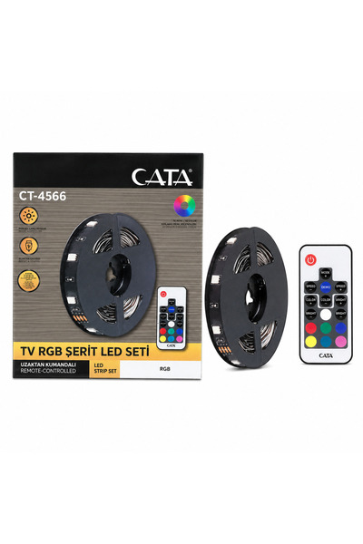 Cata 3 Metre USB RGB Şerit LED – Kumandalı 16 Renkli TV Arkası LED Aydınlatma