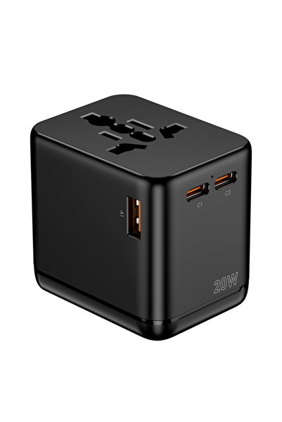 NKX Universal Multi-Country Travel Adapter with 1 AC Socket, 1 USB-A & 2 USB-...