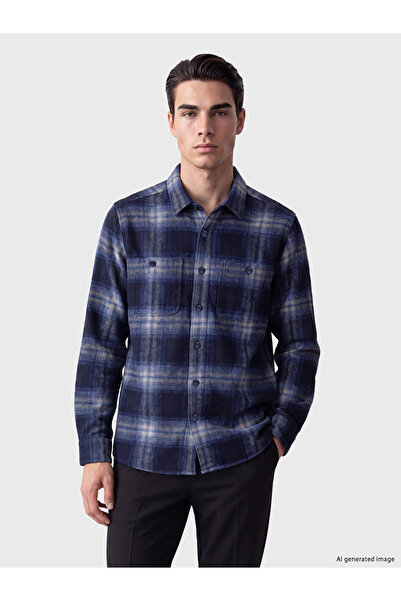 LC Waikiki Vizyon New Season Blue Relax Fit Plaid Gabardine Men's Shirt
