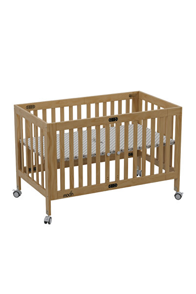 Moon Snugfold Foldable Wooden Baby Crib – 2-Level Adjustable Height- Natural ...