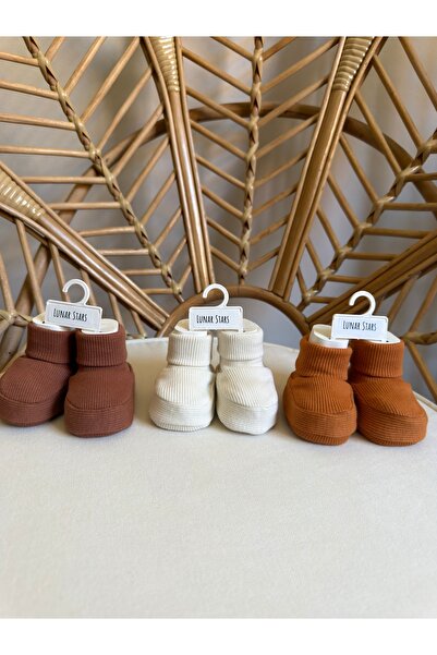 Lunar Stars 100% Cotton Soft Textured 3-Piece Baby Booties Set