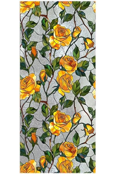 ALMEKAQUZ Elegant Yellow Rose Window Privacy Film, Removable PVC Static Cling...